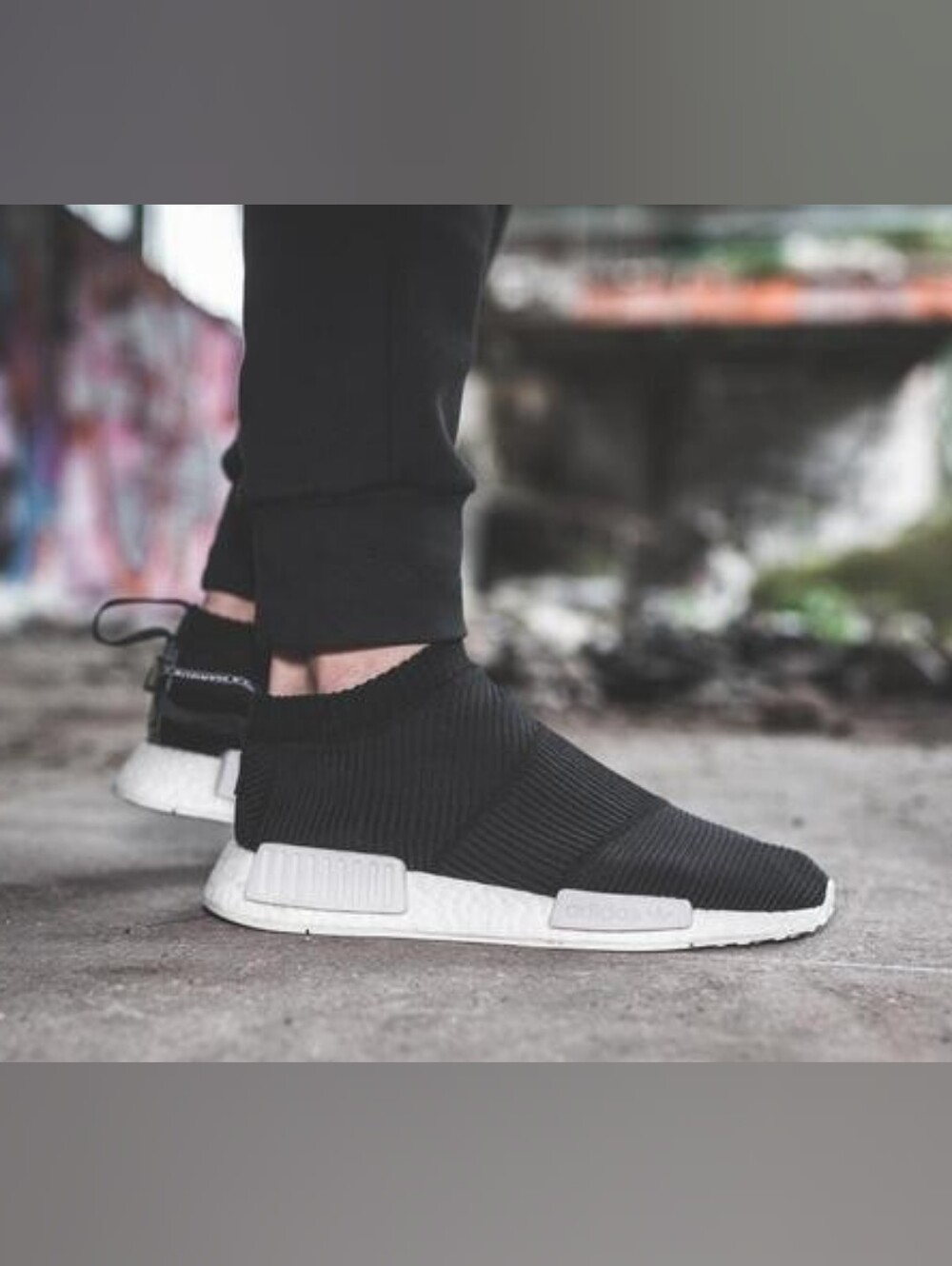 adidas Men’s Black Slip-On Knit Sneakers with White Sole